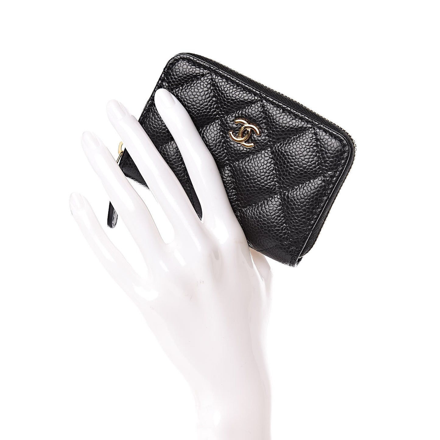 Caviar Quilted Zip Coin Purse Black