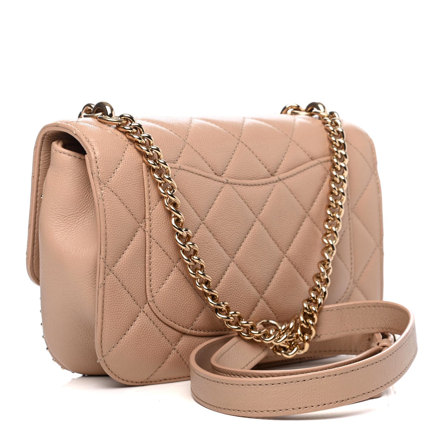 Caviar Quilted Small Studded Flap Beige
