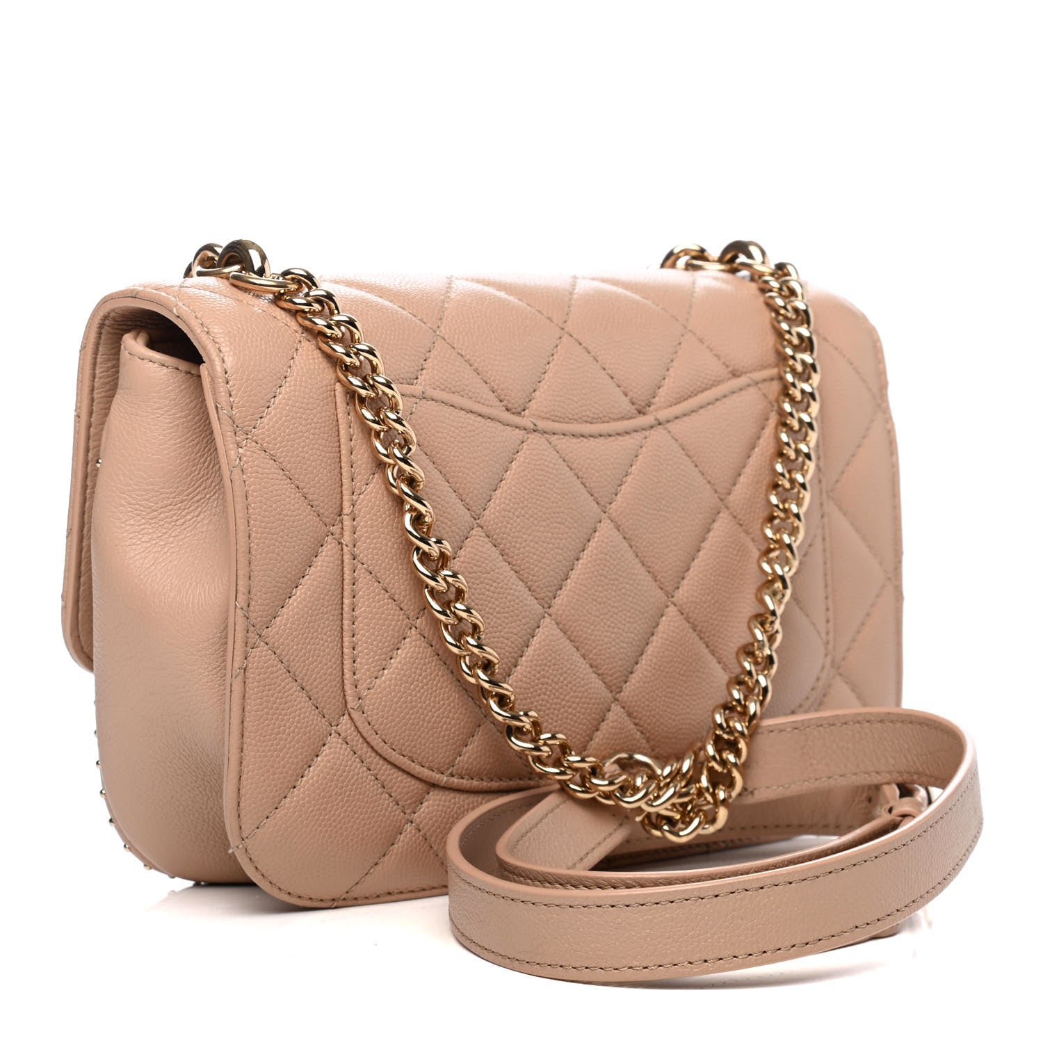 Chanel Caviar Quilted Small Studded Flap Beige 2 of 7