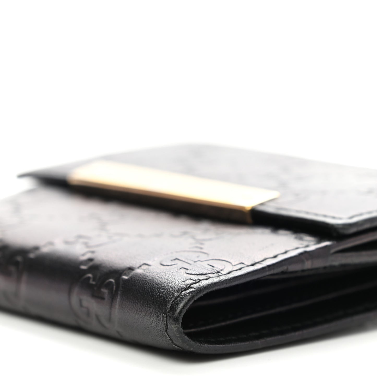 Guccissima Metal Bar French Flap Wallet Black