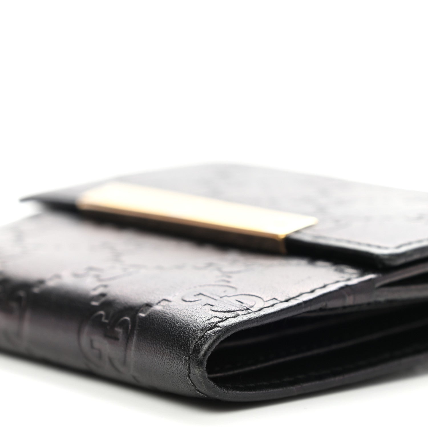 Gucci Guccissima Metal Bar French Flap Wallet Black 12 of 12