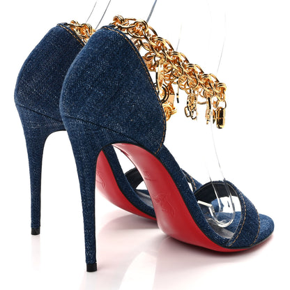Christian Louboutin Denim Gourmi 100 Sandals 37 Blue Gold 4 of 8