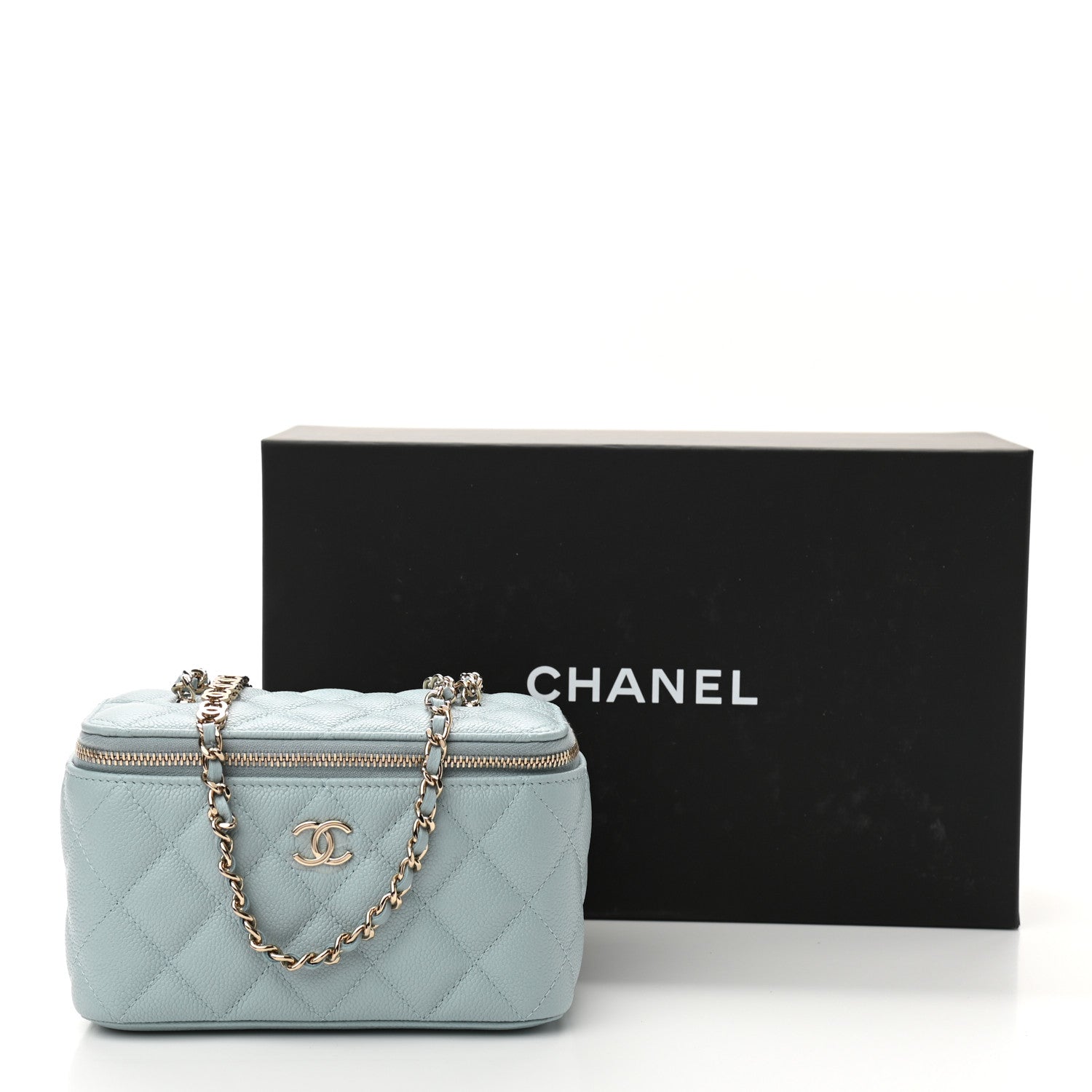 Chanel Caviar Quilted Small Tiny CC Vanity Case With Chain Light Blue 12 of 12