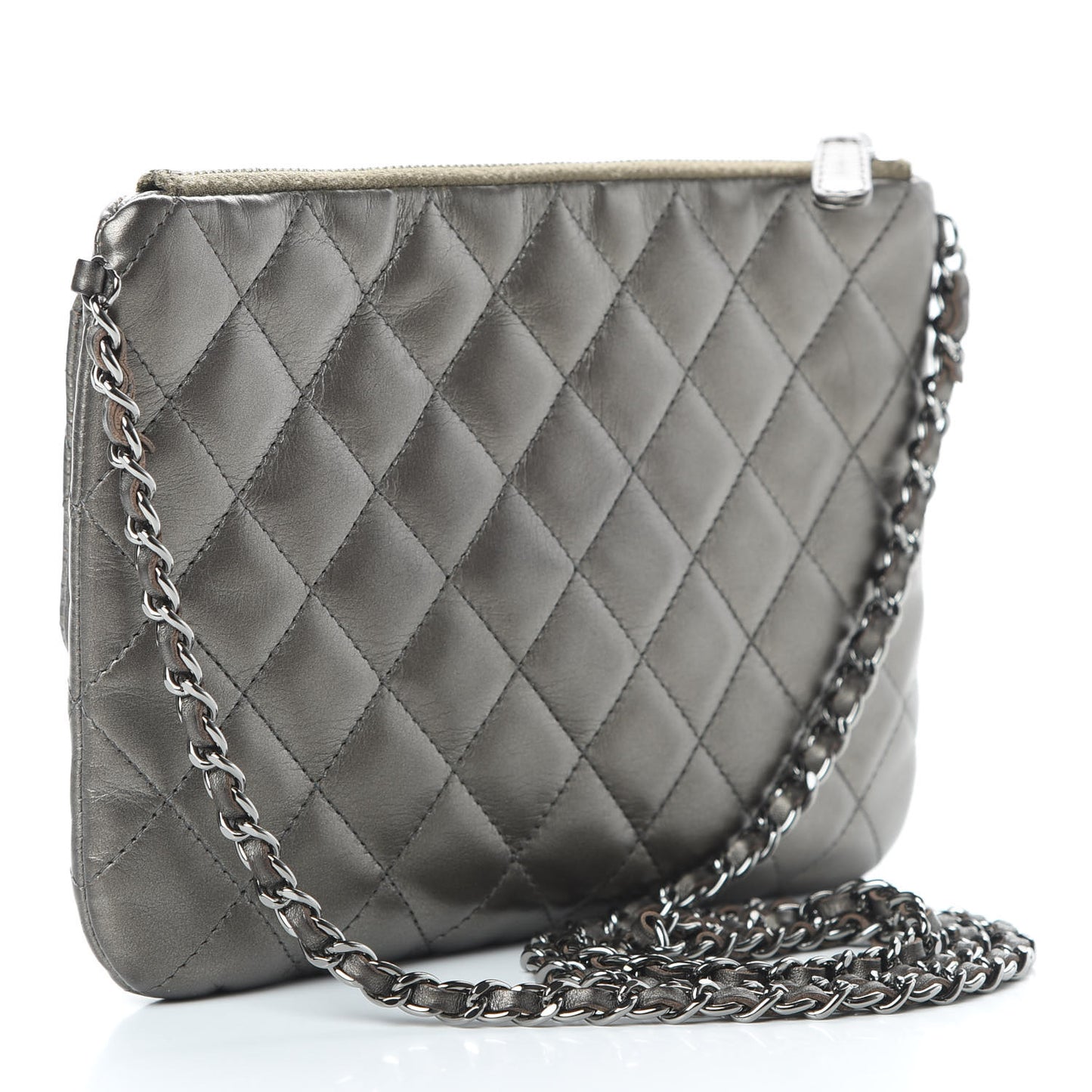 Metallic Lambskin Quilted Daily Zip Crossbody Bag Bronze