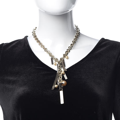 Chanel Pearl CC Logo Plate Necklace Silver 2 of 7
