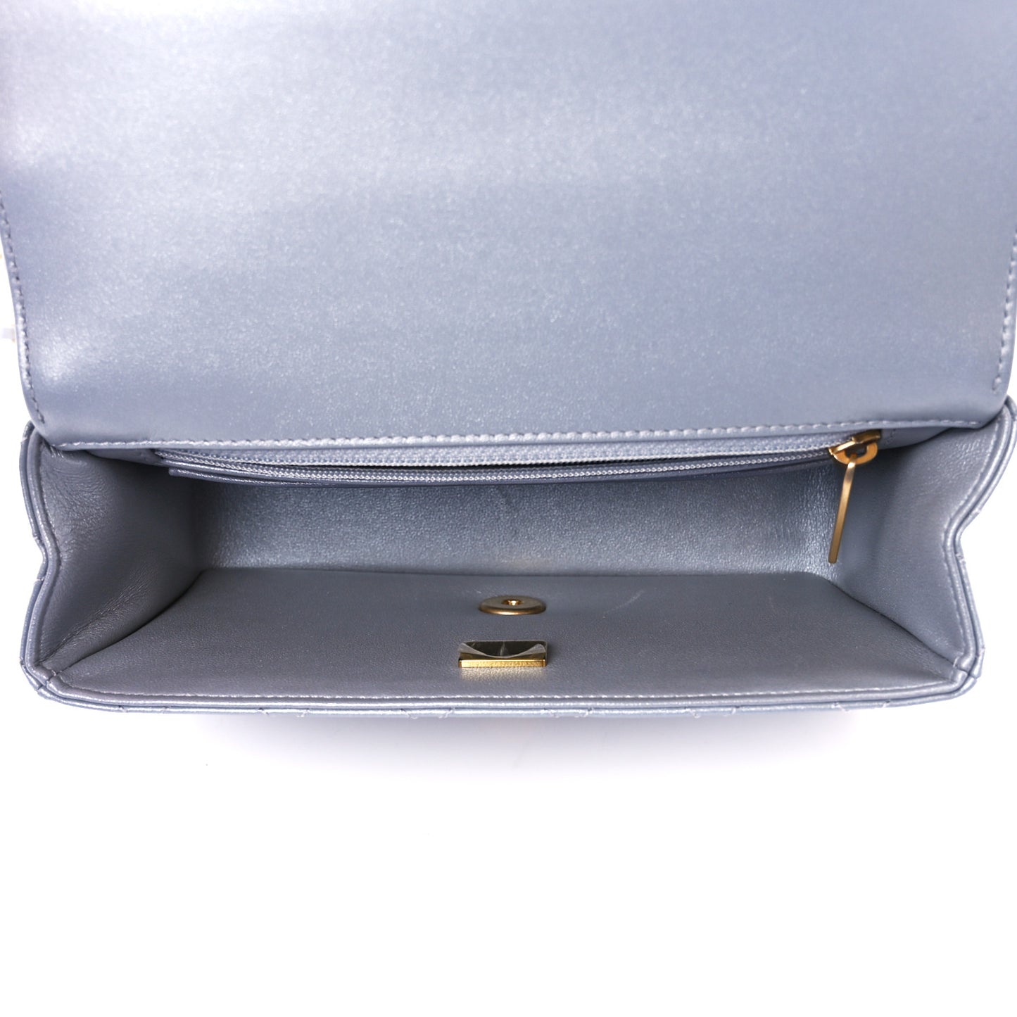 Metallic Lambskin Quilted Mini Strass On Top Flap Silvery