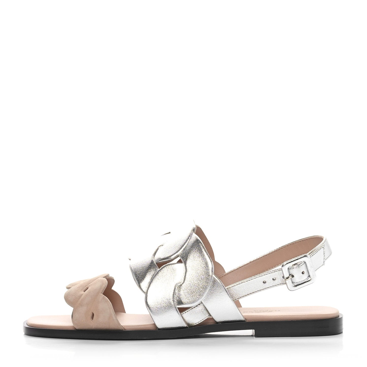 Metallic Nappa Chevre Velours Womens Grace Sandals 39 Gris Argente Beige