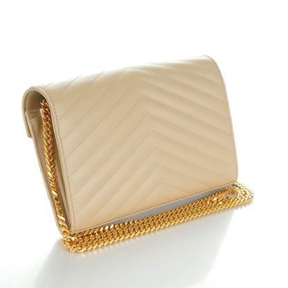 Saint Laurent Grain De Poudre Matelasse Chevron Monogram Chain Wallet Nude Powder 3 of 8
