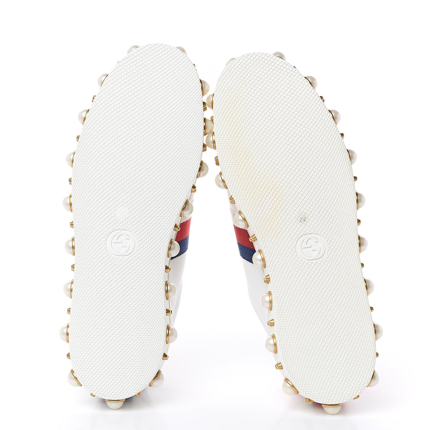 Calfskin Ayers Web Pearl Studded Womens Ace Sneakers 38 White