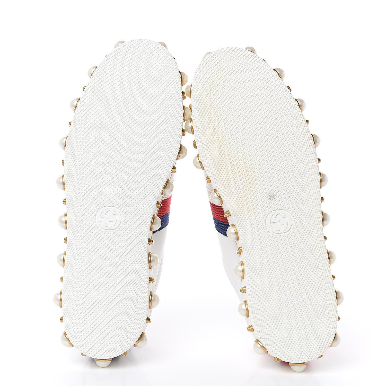 Gucci Calfskin Ayers Web Pearl Studded Womens Ace Sneakers 38 White 5 of 10