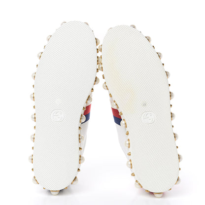 Gucci Calfskin Ayers Web Pearl Studded Womens Ace Sneakers 38 White 5 of 10