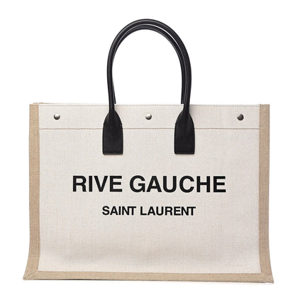 Saint Laurent Linen Calfskin Rive Gauche Tote Optic White 1 of 9