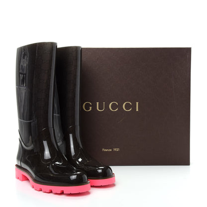 Gucci Rubber Monogram Edinburg Rain Boots 38 Pink Brown 9 of 9