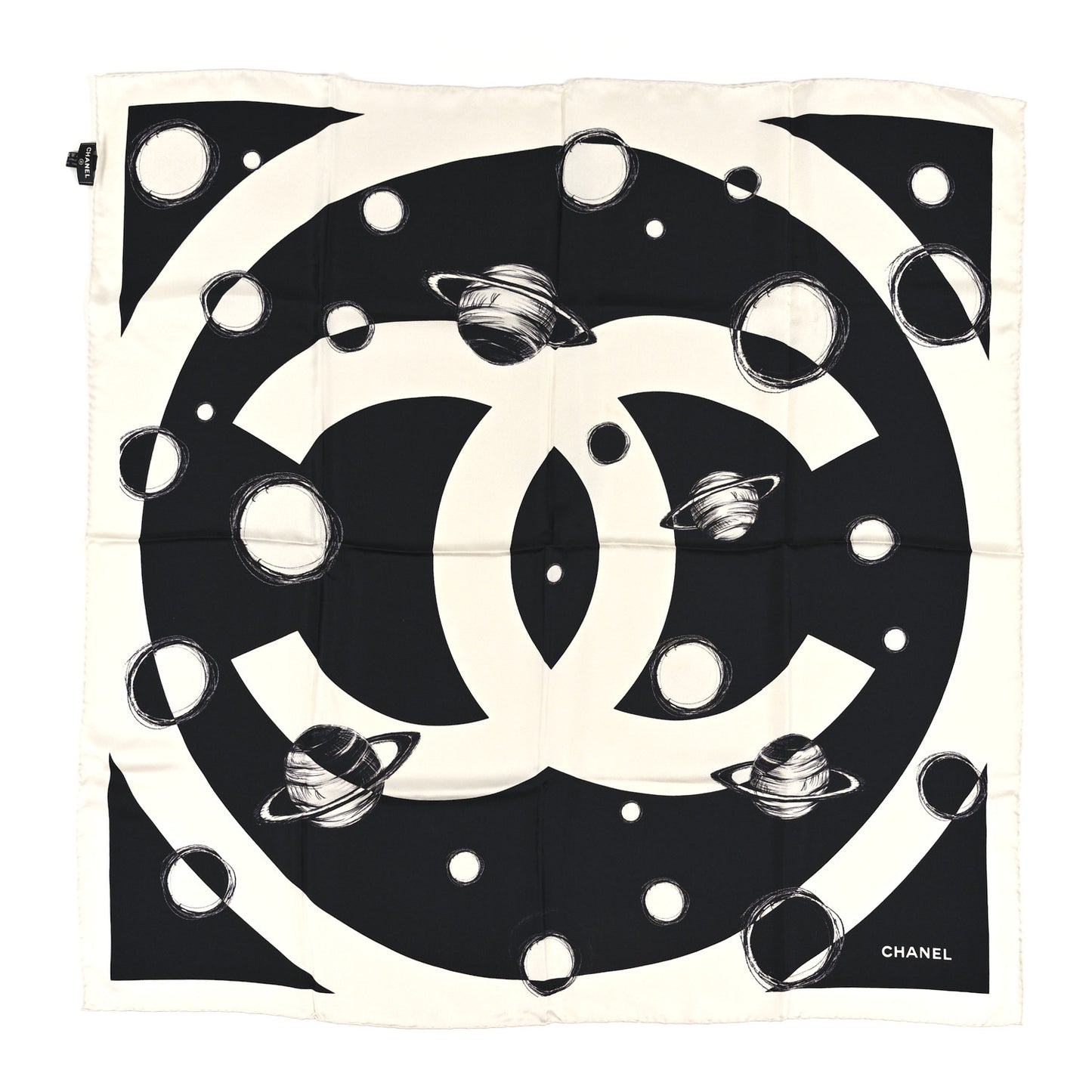 Silk CC Planet Scarf White Black