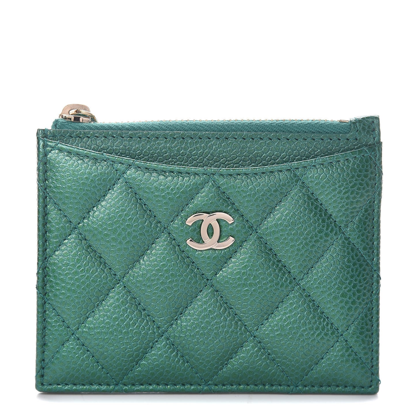 Metallic Caviar Quilted CC Zip Card Holder Green