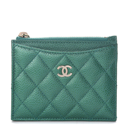 Chanel Metallic Caviar Quilted CC Zip Card Holder Green 1 of 8
