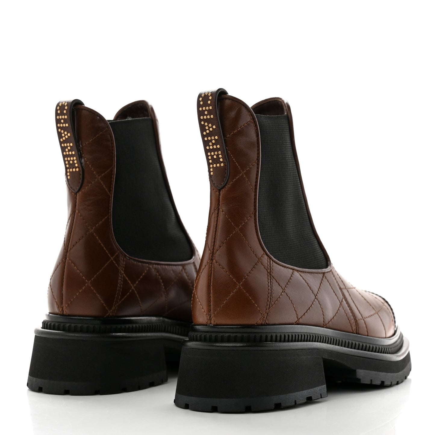 Calfskin Patent Cap Toe Quilted Short Boots 36.5 Brown Black