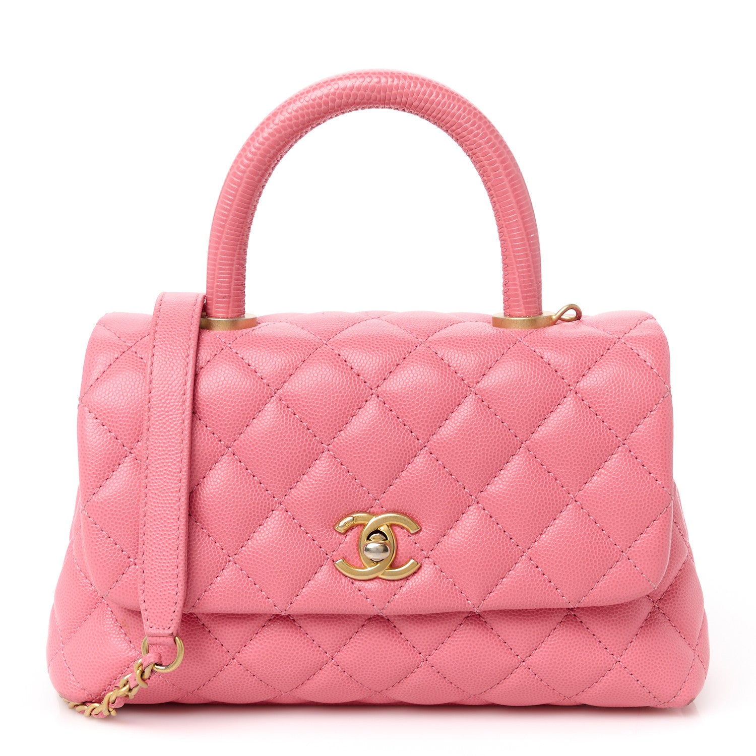 Chanel Caviar Lizard Embossed Quilted Mini Coco Handle Flap Pink 1 of 13