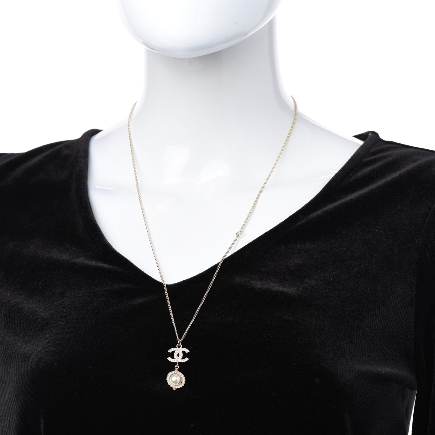 Crystal Pearl CC Lace Camellia Necklace Gold