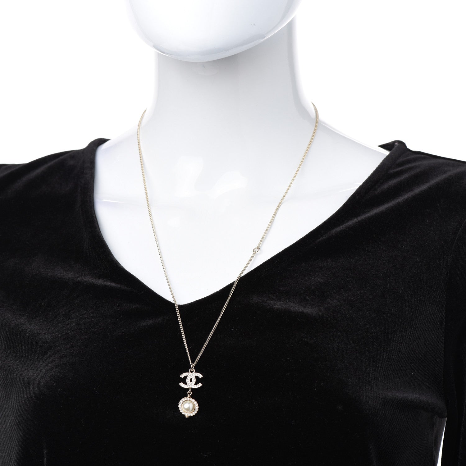 Chanel Crystal Pearl CC Lace Camellia Necklace Gold 2 of 4