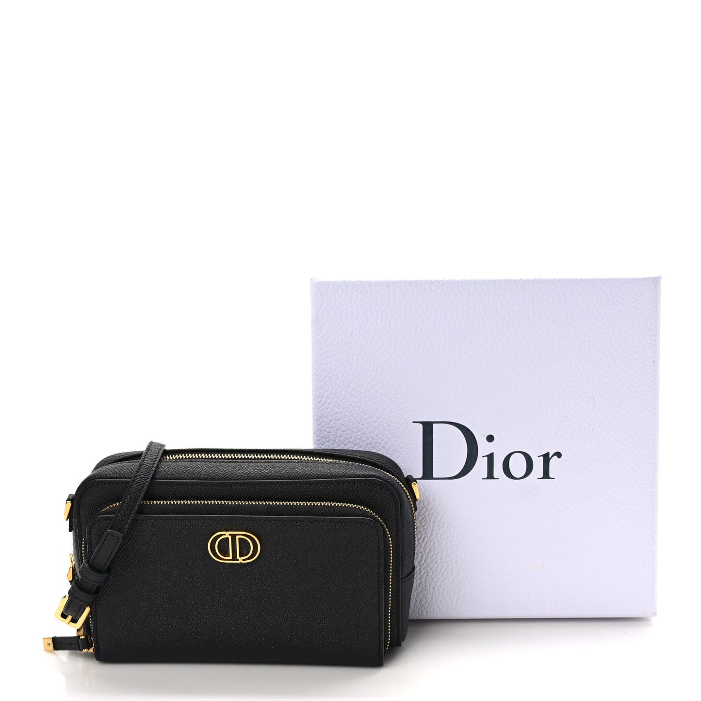 Grained Calfskin Caro Double Pouch Black