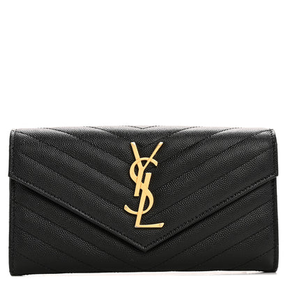 Saint Laurent Grain De Poudre Matelasse Chevron Monogram Flap Wallet Black 1 of 10