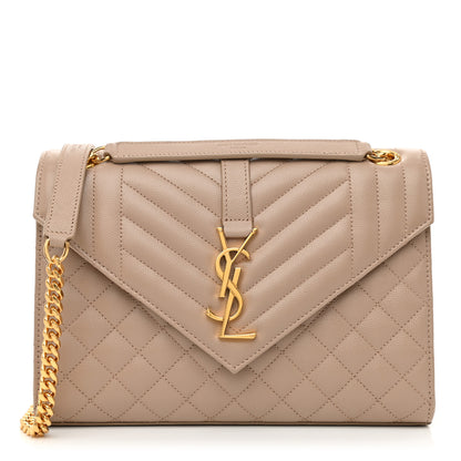 Saint Laurent Grain De Poudre Textured Mixed Matelasse Medium Triquilt Monogram Satchel Dark Beige 1 of 8