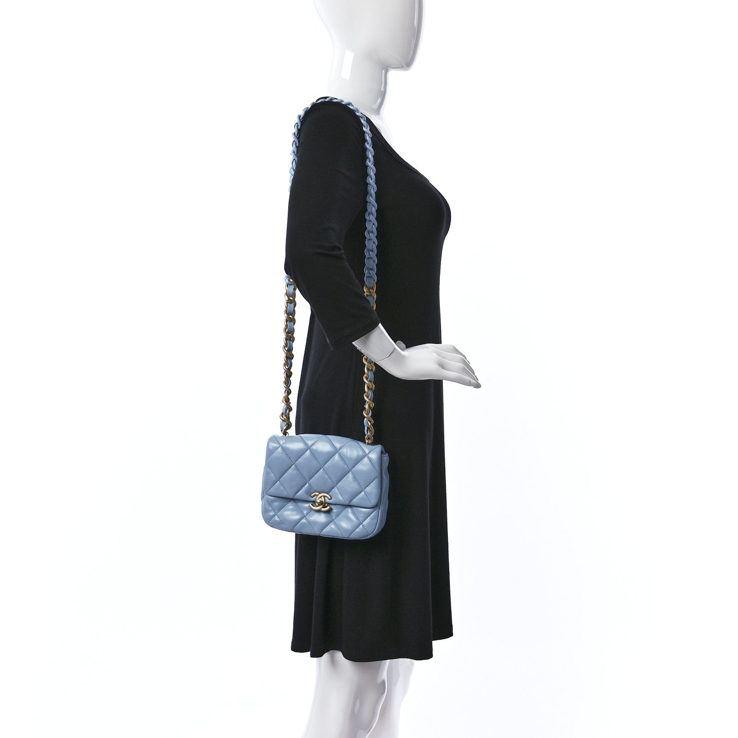 Chanel Lambskin Quilted Mini Lacquered Chain Flap Light Blue 2 of 12