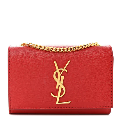 Saint Laurent Grain De Poudre Small Monogram Kate Satchel Red 1 of 12