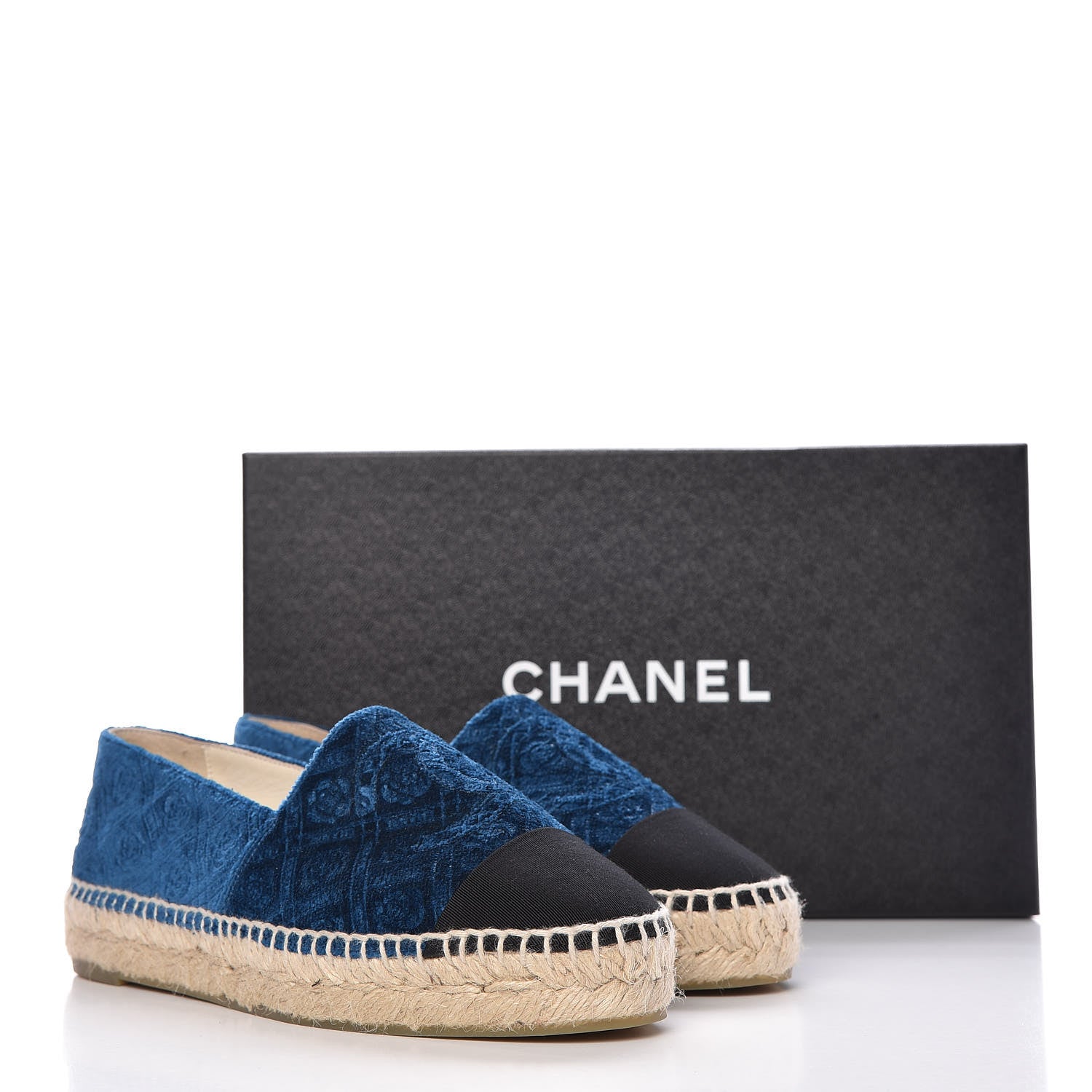 Chanel Velvet Grosgrain Quilted Camellia CC Espadrilles 35 Navy Black 9 of 9