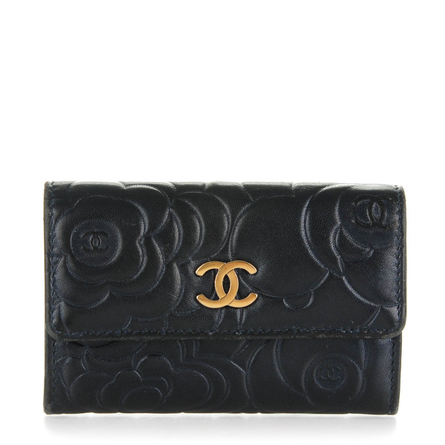 Chanel Lambskin Camellia Embossed Card Holder Black 1 of 8