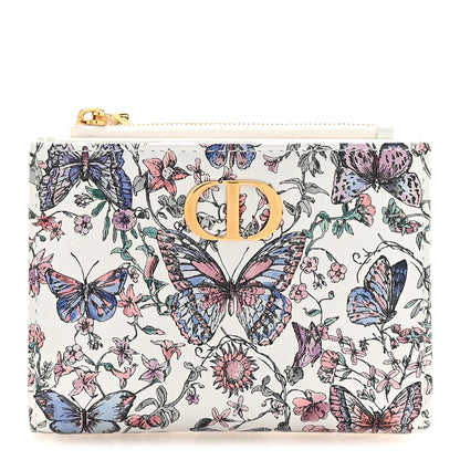 Christian Dior Calfskin Butterfly Printed Caro Medium Wallet White Multicolor 1 of 8