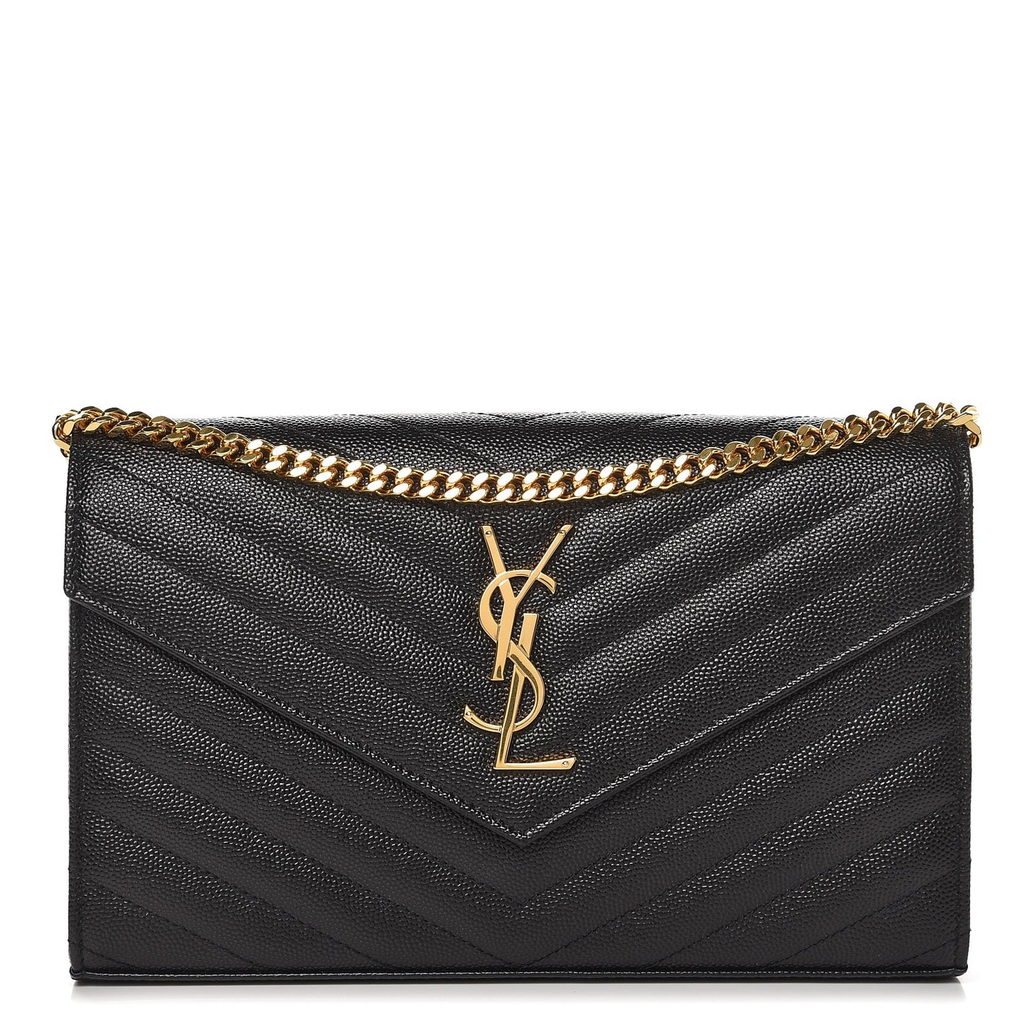 Grain De Poudre Matelasse Chevron Monogram Chain Wallet Black