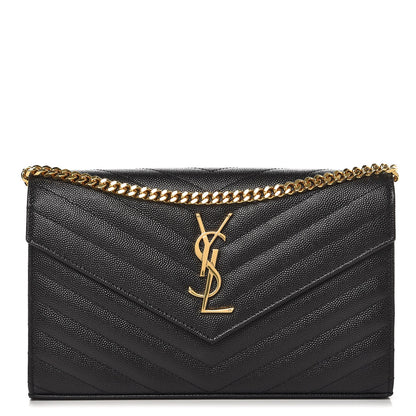 Saint Laurent Grain De Poudre Matelasse Chevron Monogram Chain Wallet Black 1 of 6