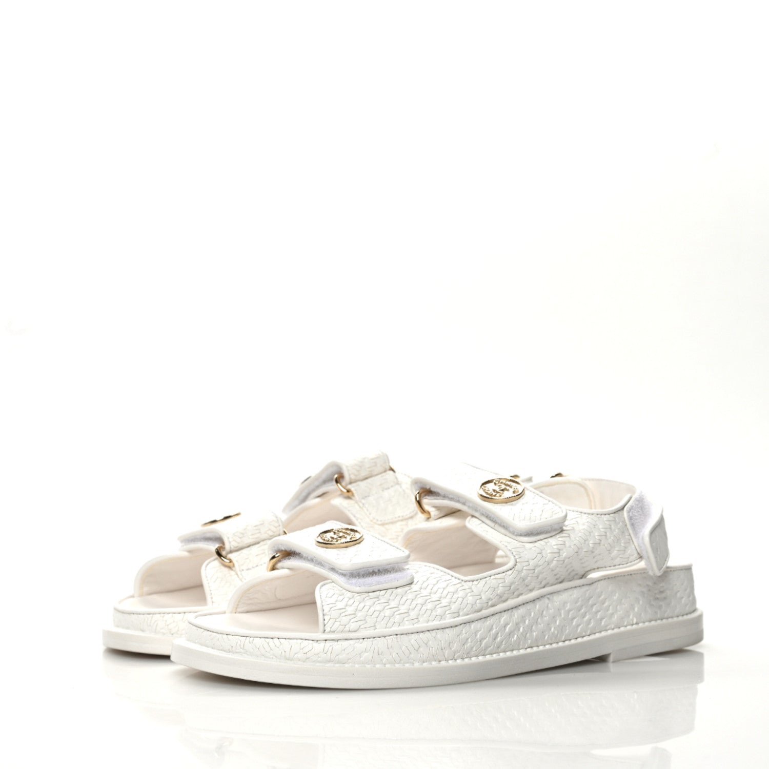Chanel Calfskin Printed Velcro Dad Sandals 35 White 3 of 9