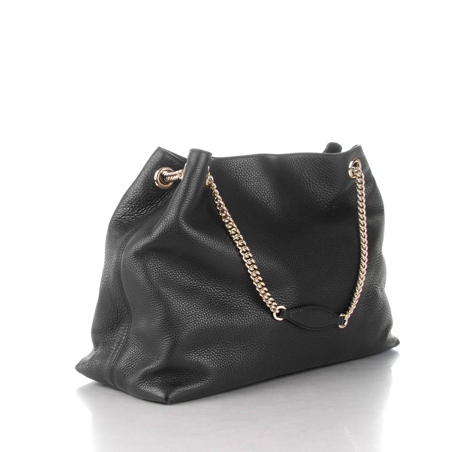 Pebbled Calfskin Large Soho Chain Shoulder Bag Black