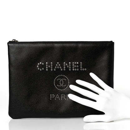 Chanel Caviar Studded Medium Deauville Pouch Black 2 of 9