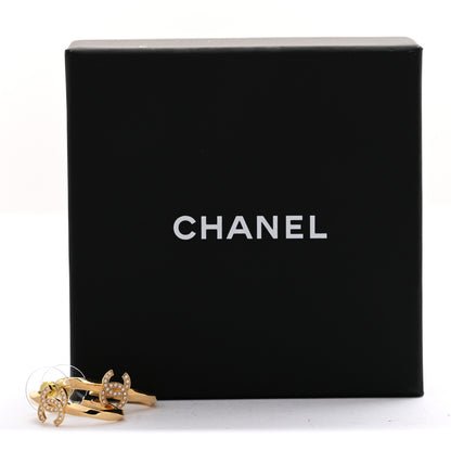 Chanel Metal Crystal Studded CC Hoop Earrings Gold 5 of 5