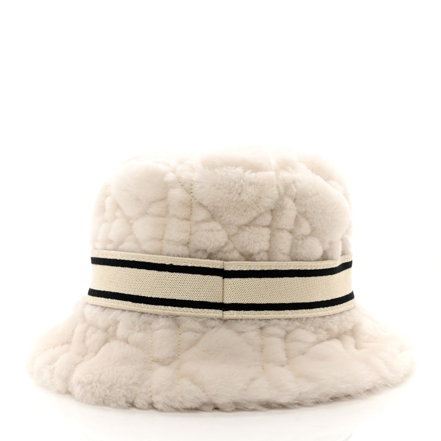 Christian Dior Shearling Cannage D-Bobby Bucket Hat 58 Ecru
