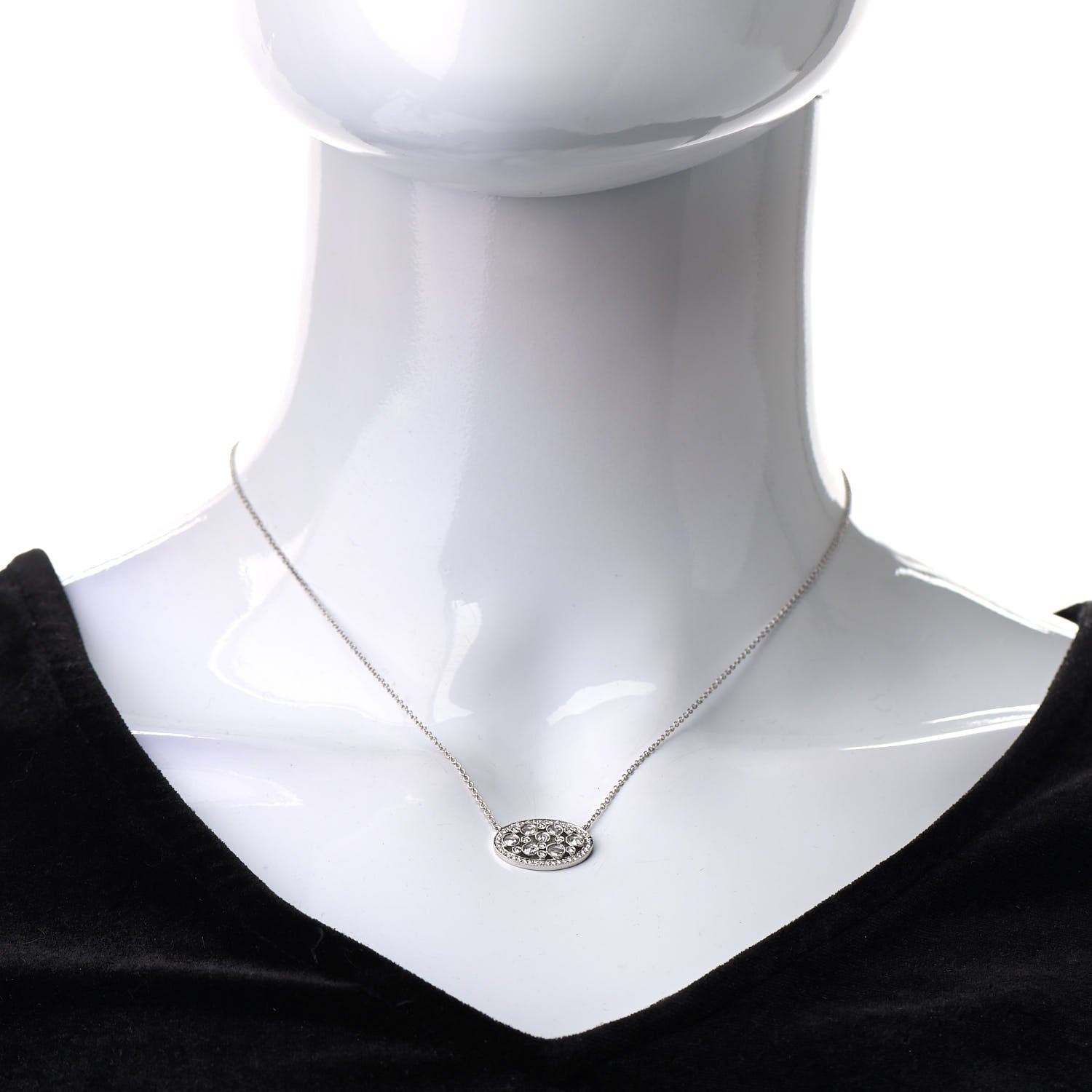 Tiffany Platinum Diamond Cobblestone Oval Pendant Necklace 2 of 6