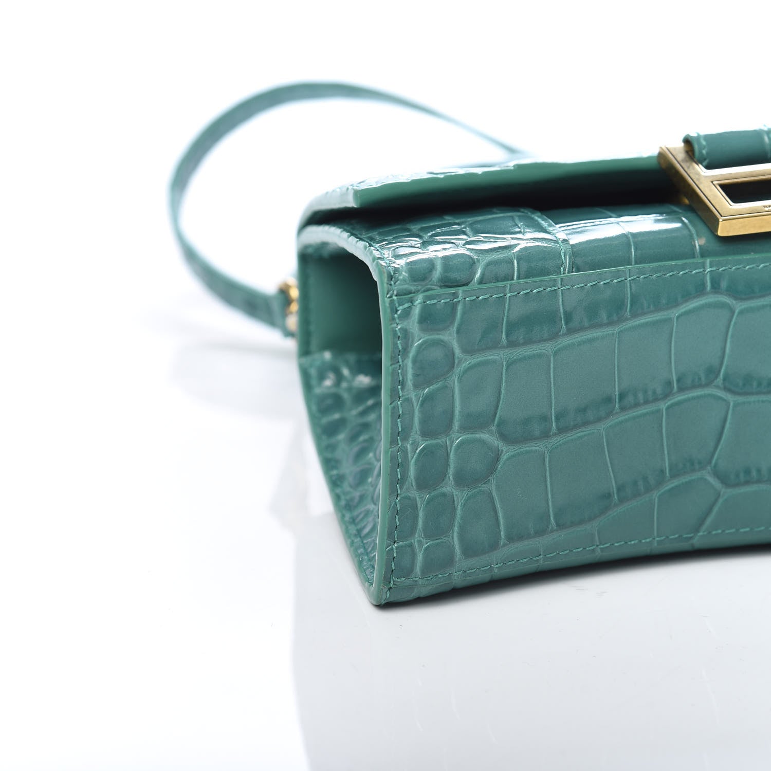 Balenciaga Shiny Calfskin Crocodile Embossed Hourglass Top Handle Bag XS Dark Turquoise 8 of 10