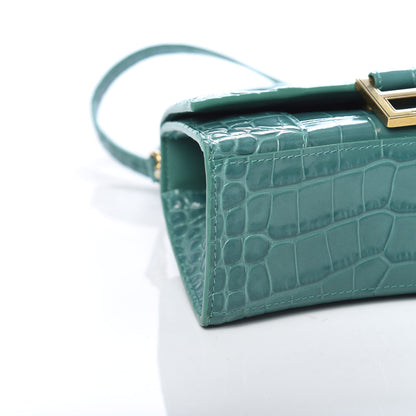 Balenciaga Shiny Calfskin Crocodile Embossed Hourglass Top Handle Bag XS Dark Turquoise 8 of 10