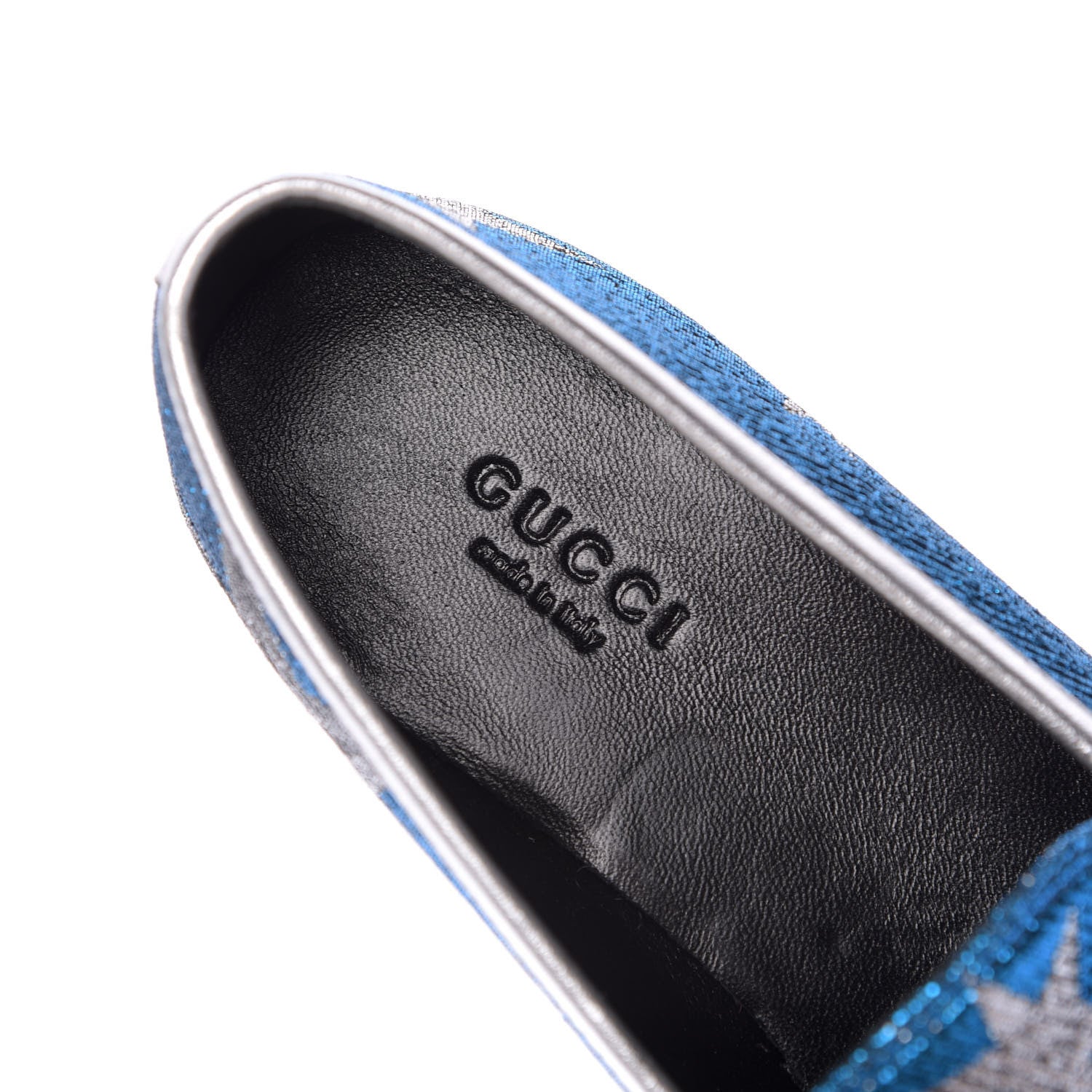 Gucci Lurex Calfskin Starry Sky Womens Jordaan Loafers 38 Bluette Silver 8 of 10