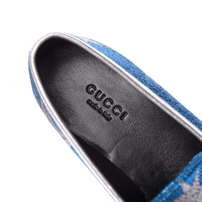Gucci Lurex Calfskin Starry Sky Womens Jordaan Loafers 38 Bluette Silver 8 of 10