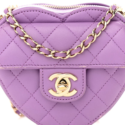 Chanel Lambskin Quilted CC In Love Heart Clutch With Chain Purple 8 of 13