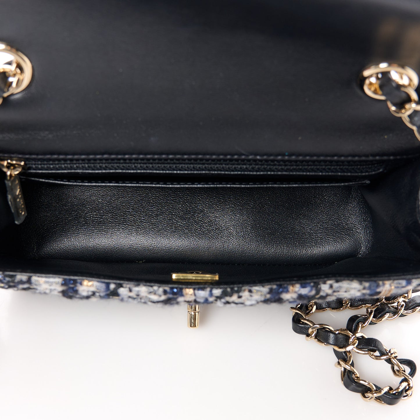 Glittered Tweed Quilted Mini Rectangular Flap Navy Blue