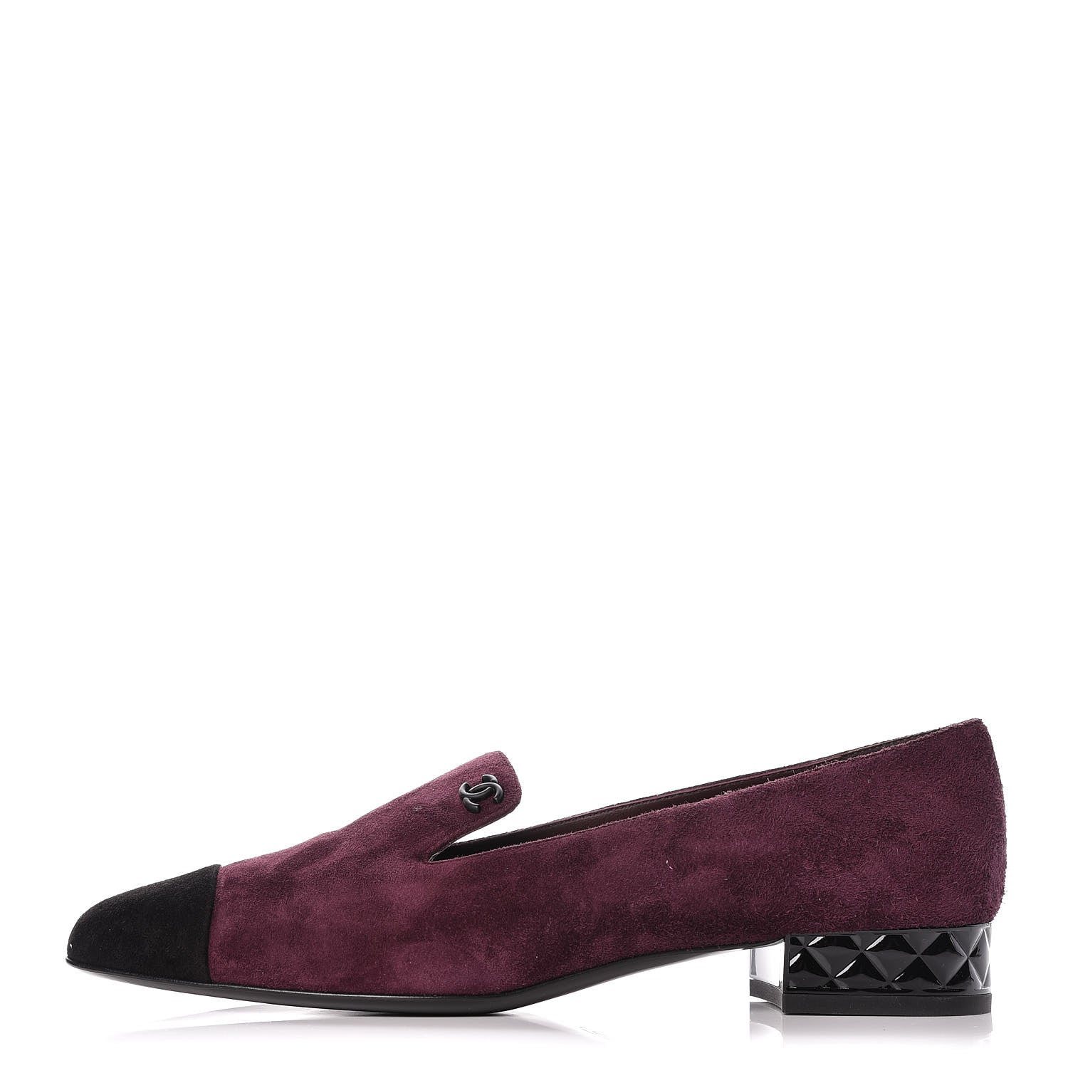 Chanel Suede Cap Toe Moccasin Loafers 38.5 Burgundy Black 1 of 10