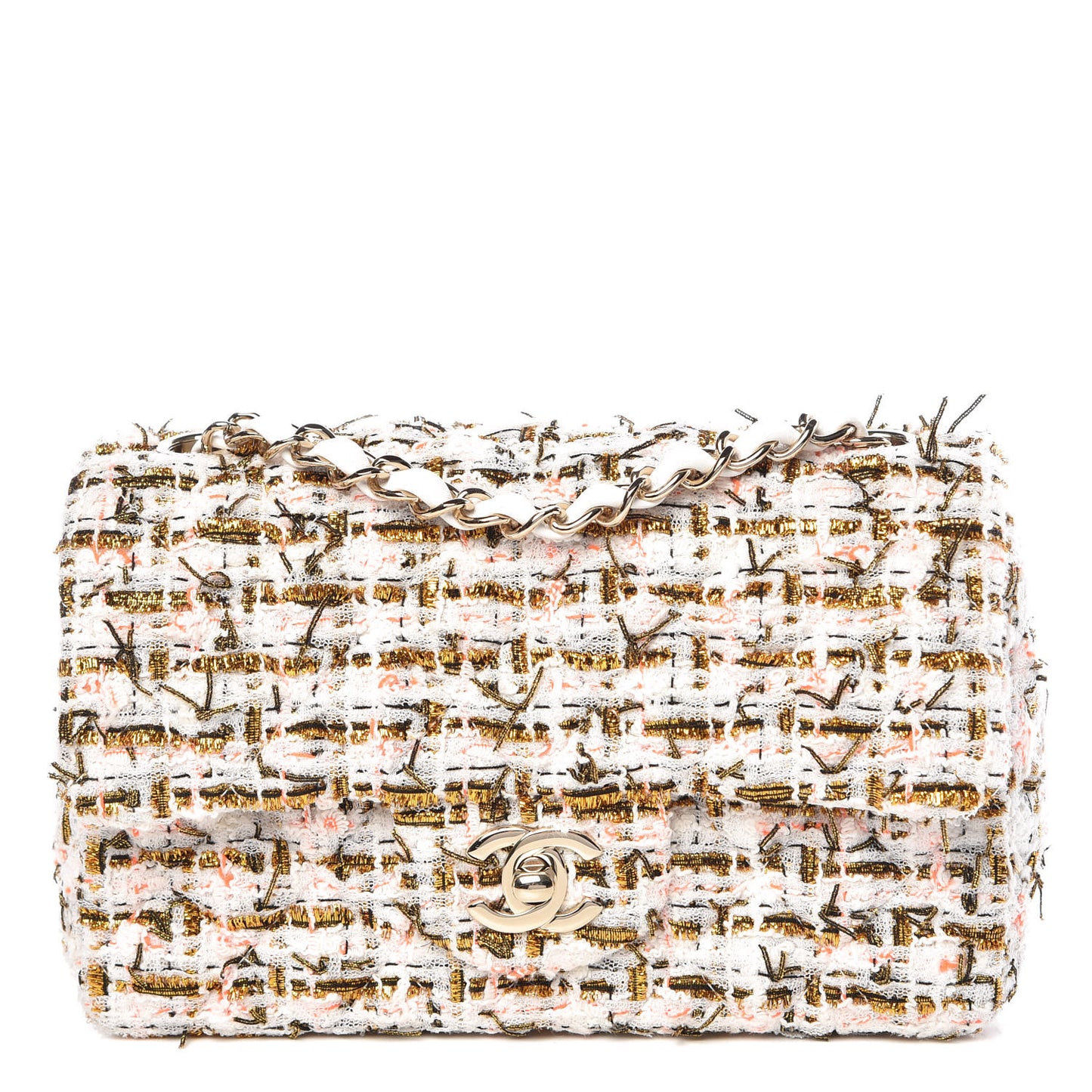 Tweed Quilted Mini Rectangular Flap White