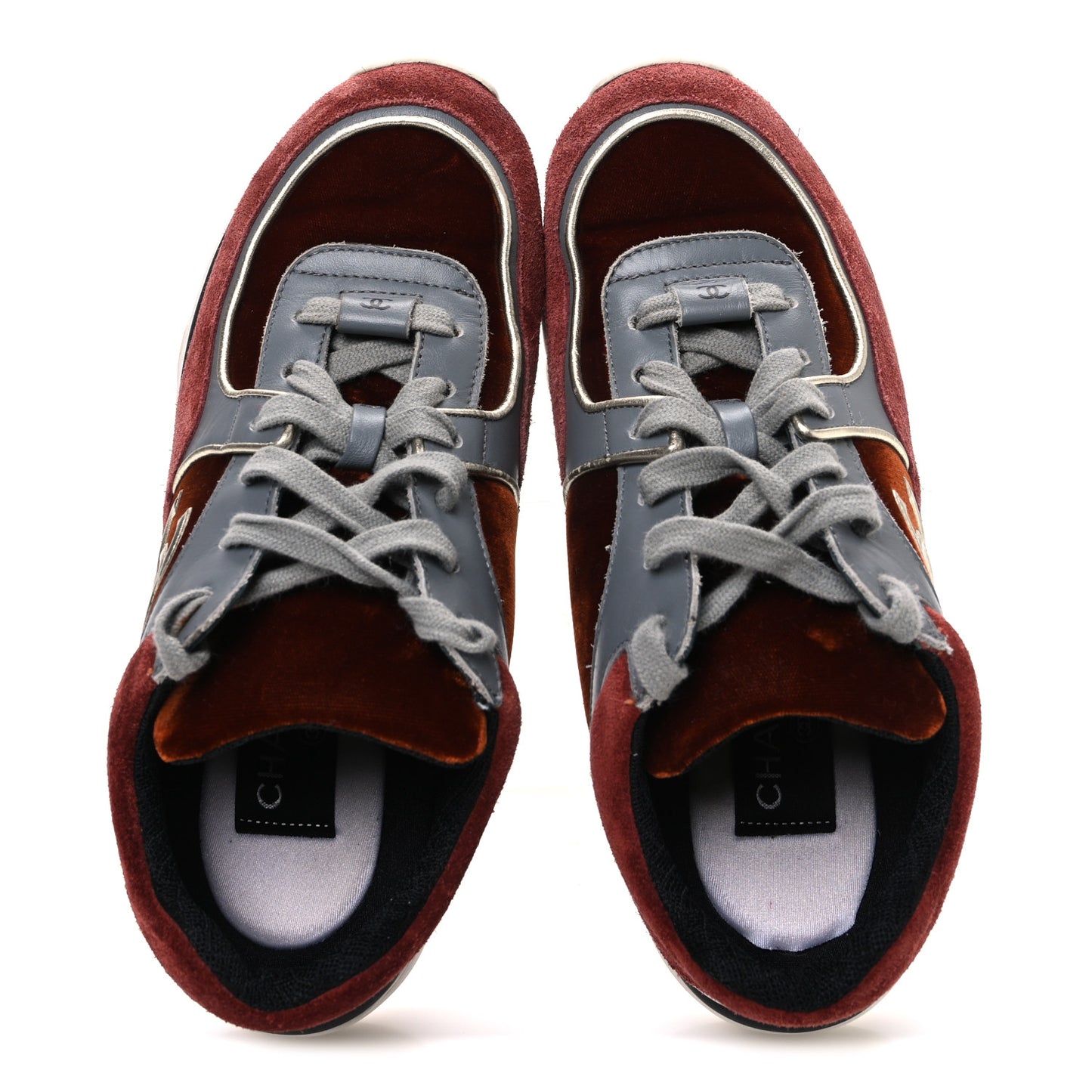 Suede Velvet Lambskin CC Sneakers 36 Burgundy Grey