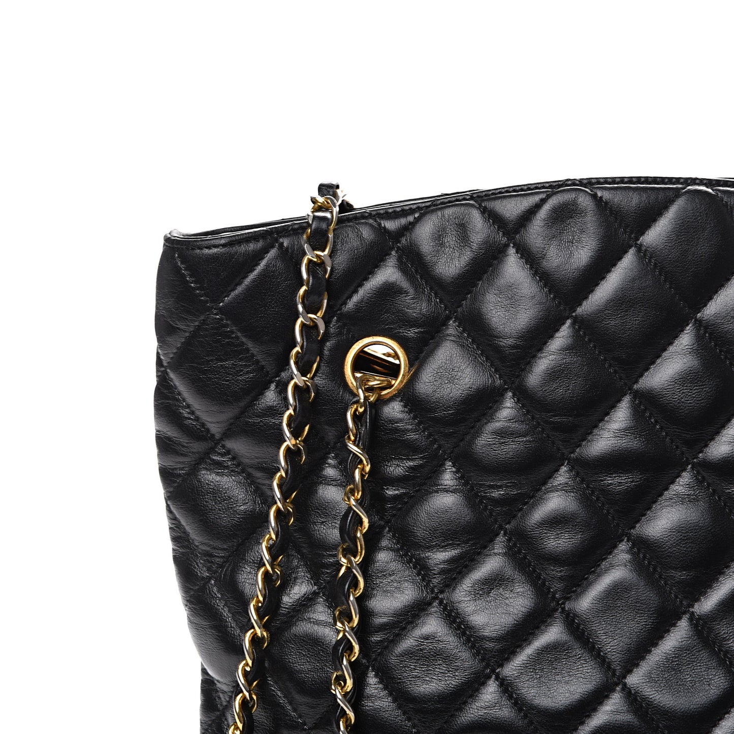 Lambskin Quilted Shopper Tote Black